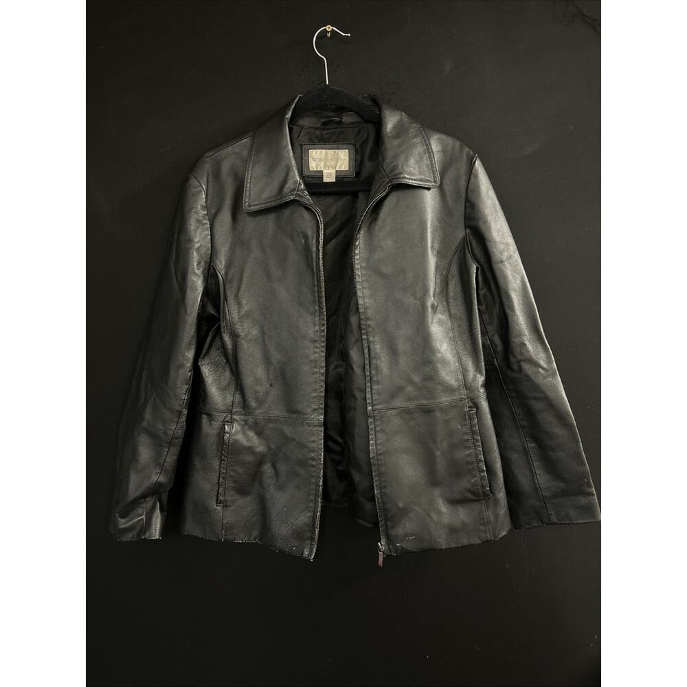 Worthington Mens Leather Jacket Size Large Black Full Zip Lined Pockets Vintage